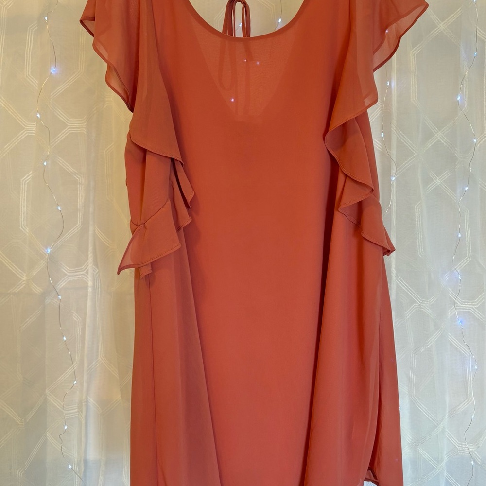 Umgee USA  Women's Ruffled Whimsical Mini Dress Coral Size Large Flowy Boho